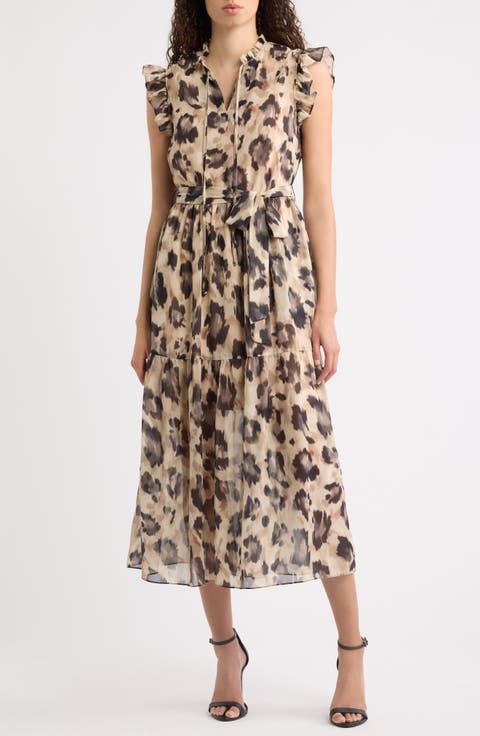 Abstract Animal Print Midi Dress