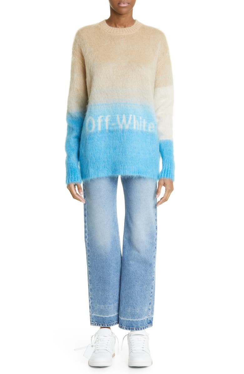 Off-White Helvetica Logo Mohair Blend Sweater, Alternate, color,