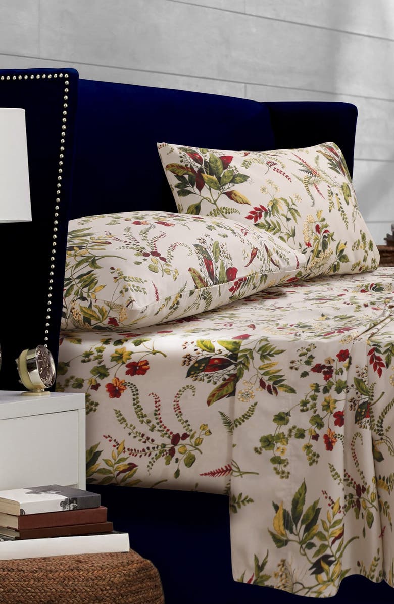 AZORES HOME Maui Floral Print 300 Thread Count Cotton Percale Sheet Set, Alternate, color, Maui Floral