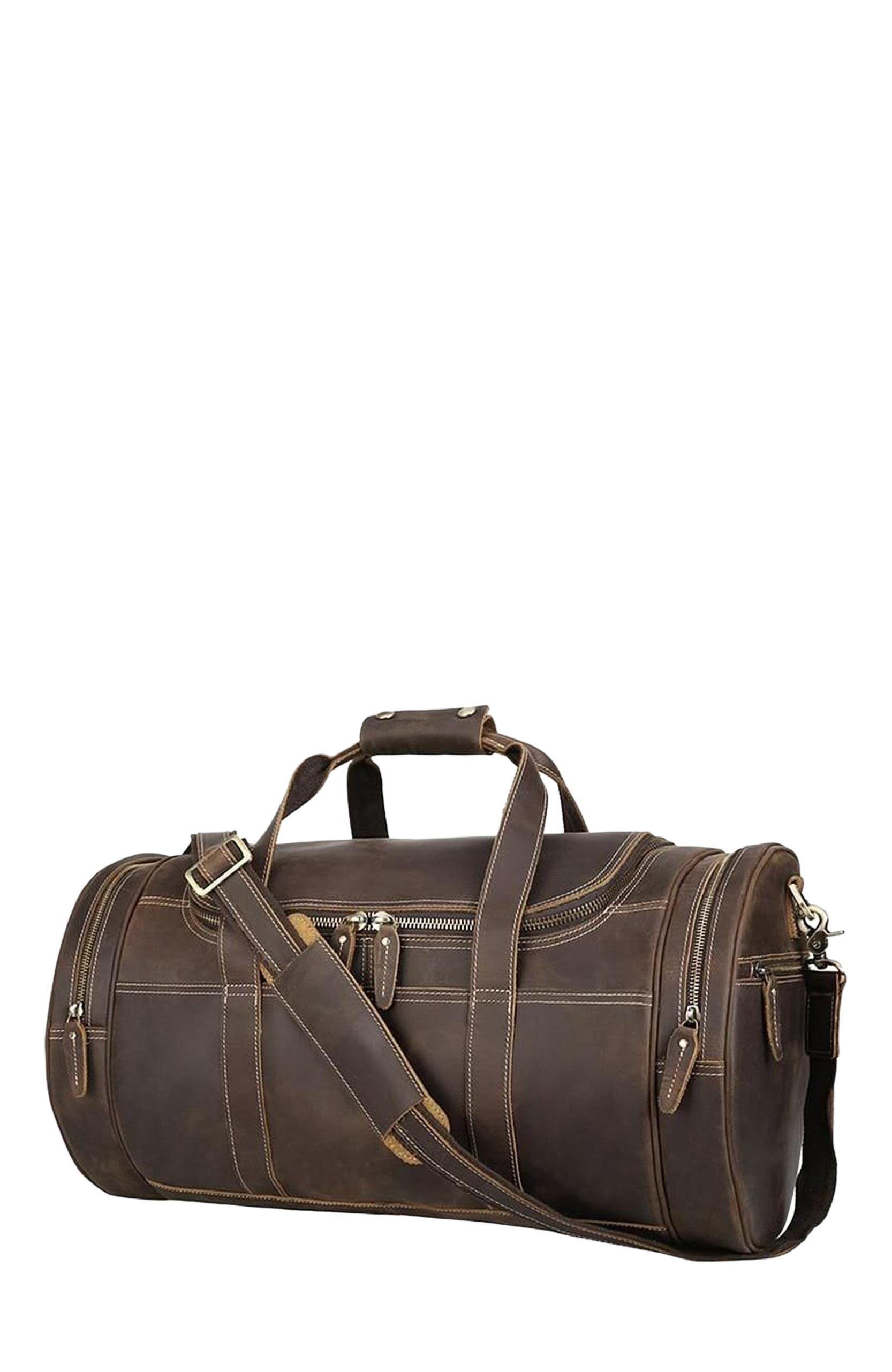STEEL HORSE LEATHER The Wainwright Weekender | Round Vintage Leather Weekender, Main, color, Dark Brown
