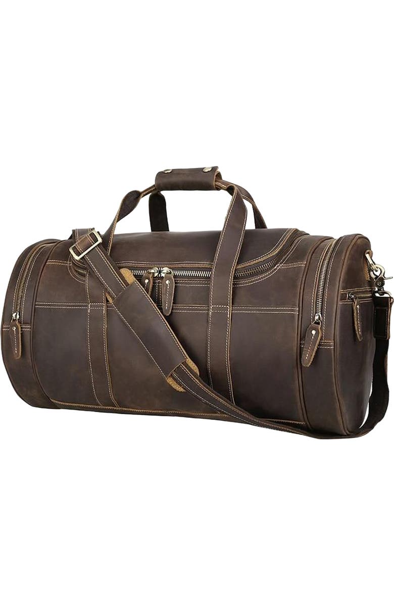 STEEL HORSE LEATHER The Wainwright Weekender | Round Vintage Leather Weekender, Main, color, Dark Brown