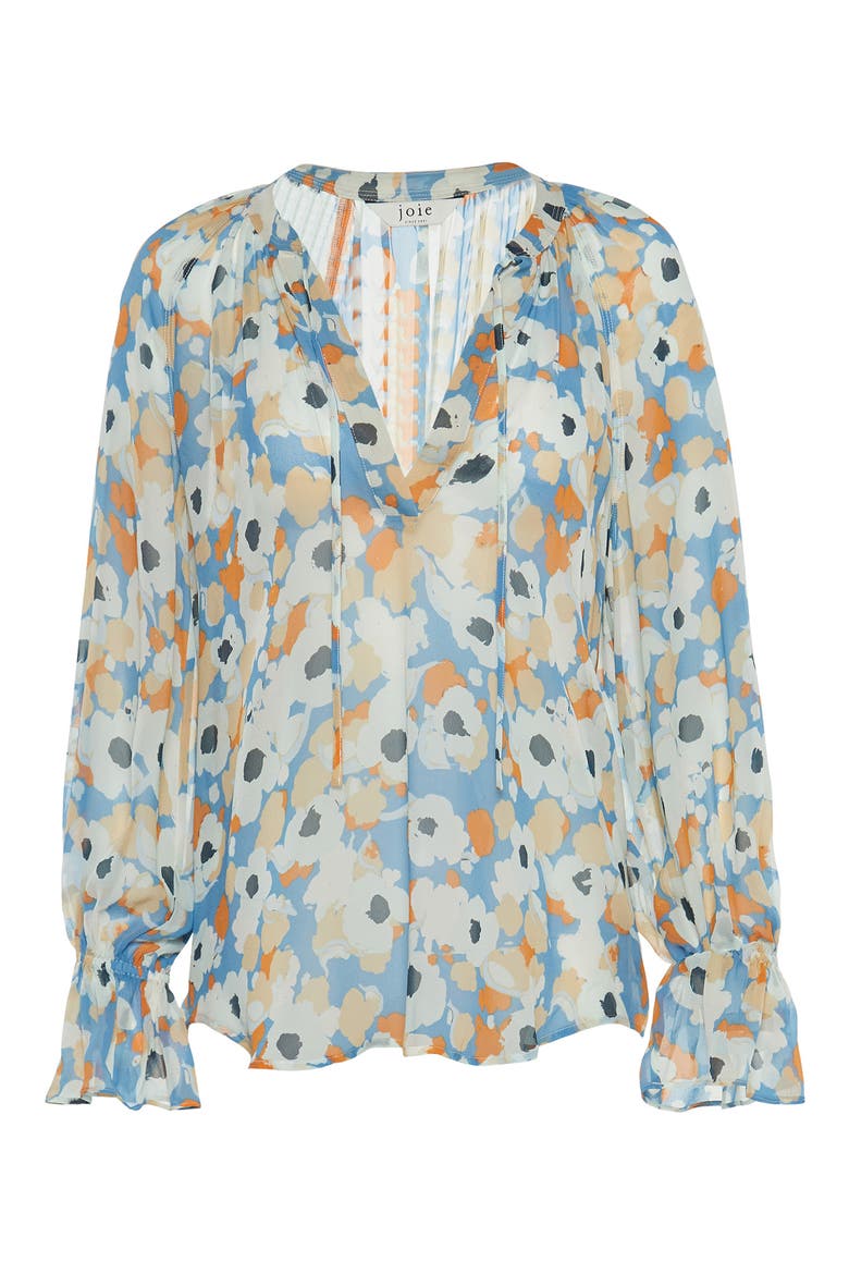 Cecarina Floral Print Silk Popover Blouse, Alternate, color, PERSIMMON BLUE MULTI
