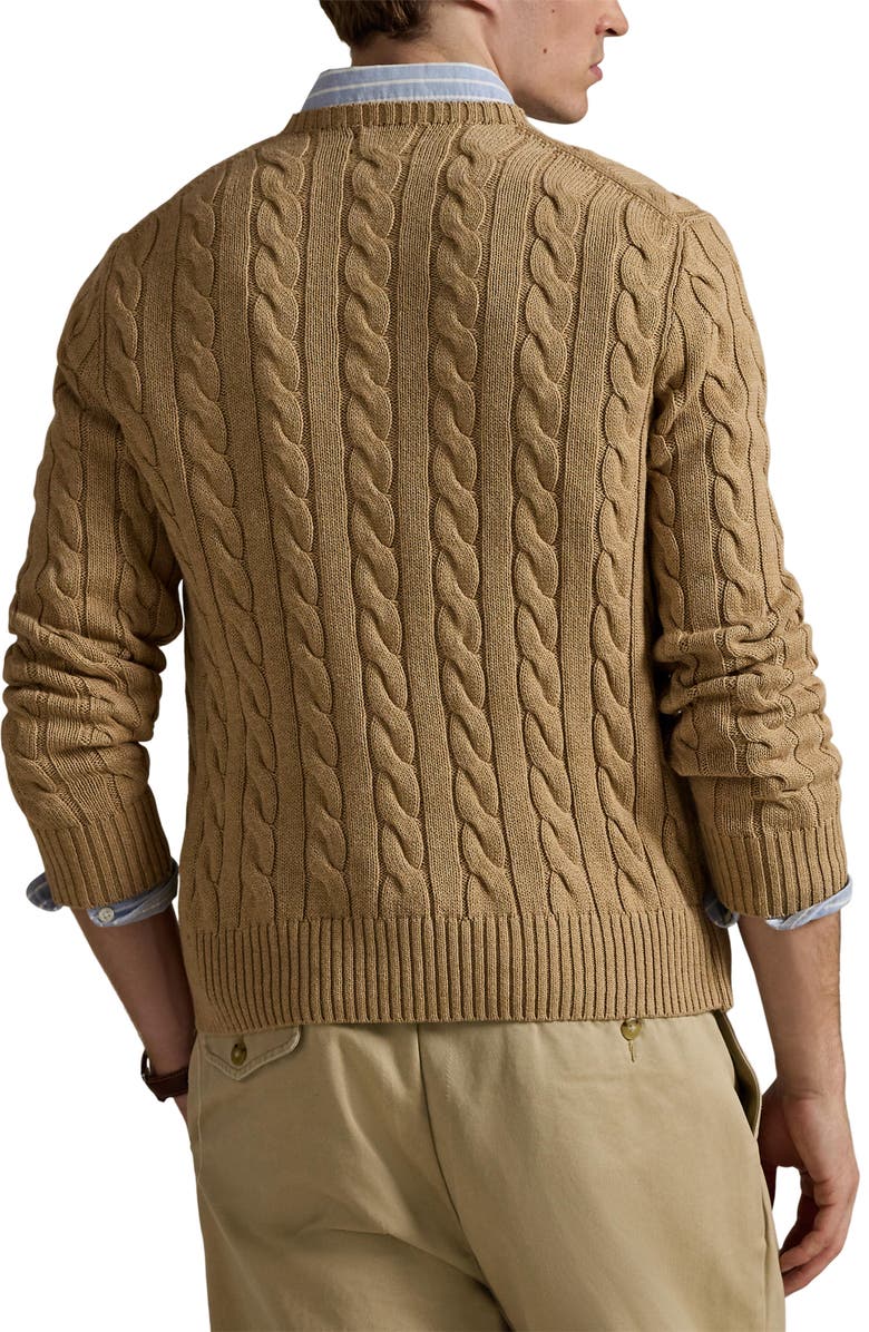 Polo Ralph Lauren Cable Knit Cotton Crewneck Sweater, Alternate, color, Camel Melange