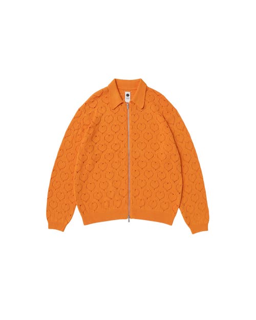 Vowels Eyelet Knitted Zip-up In Orange