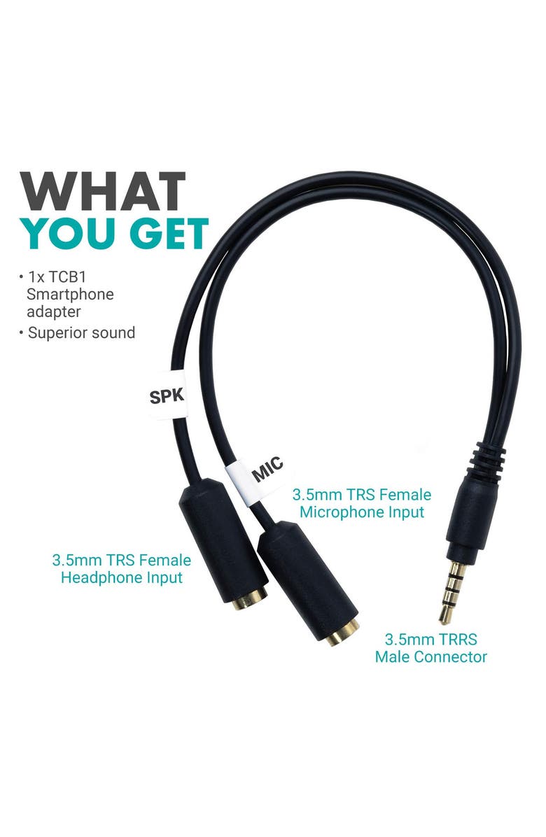 MOVO TCB1 3.5mm TRS (Female) Microphone to TRRS (Male) Smartphone Adapter, Alternate, color, Black