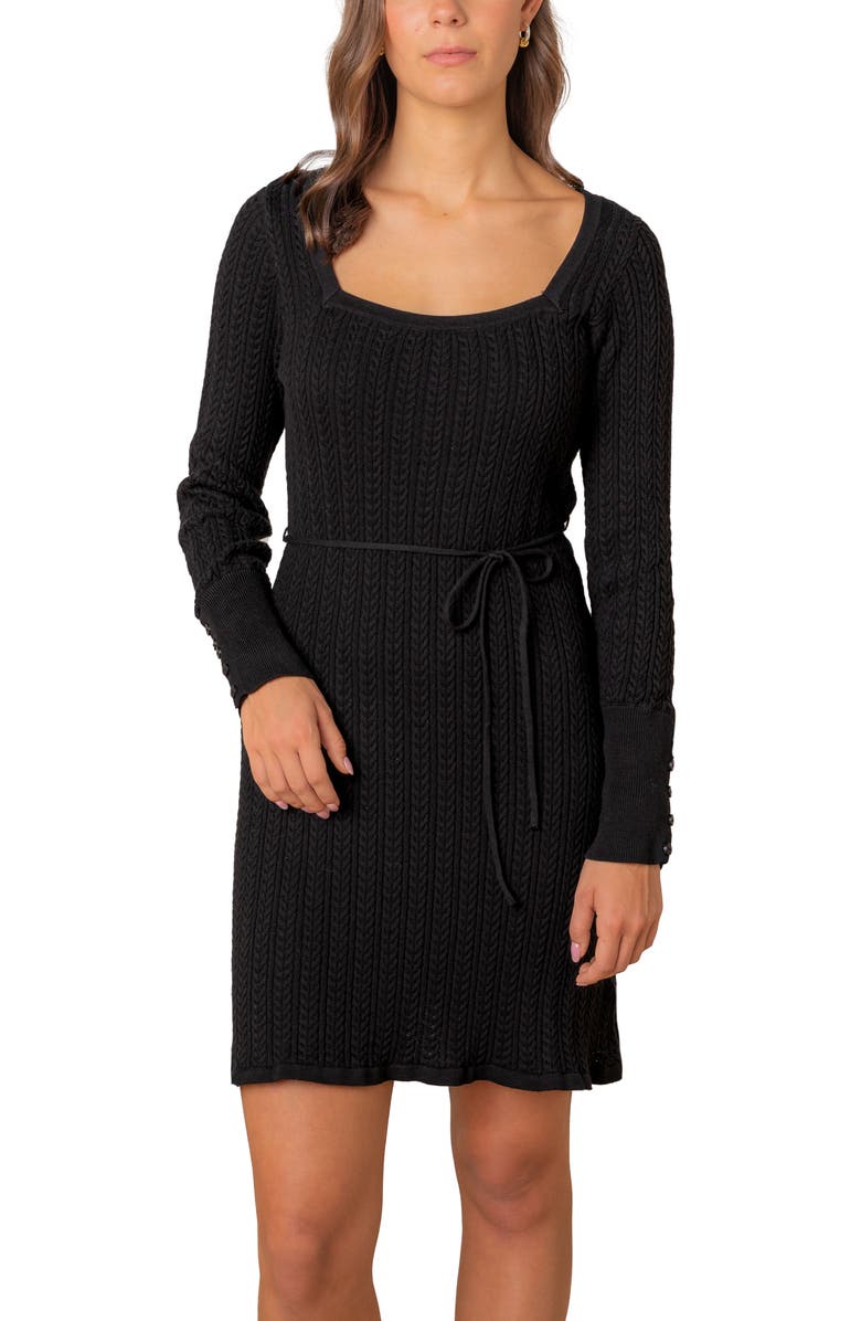 Hope & Henry Organic Square Neck Cable Sweater Dress, Main, color, Black