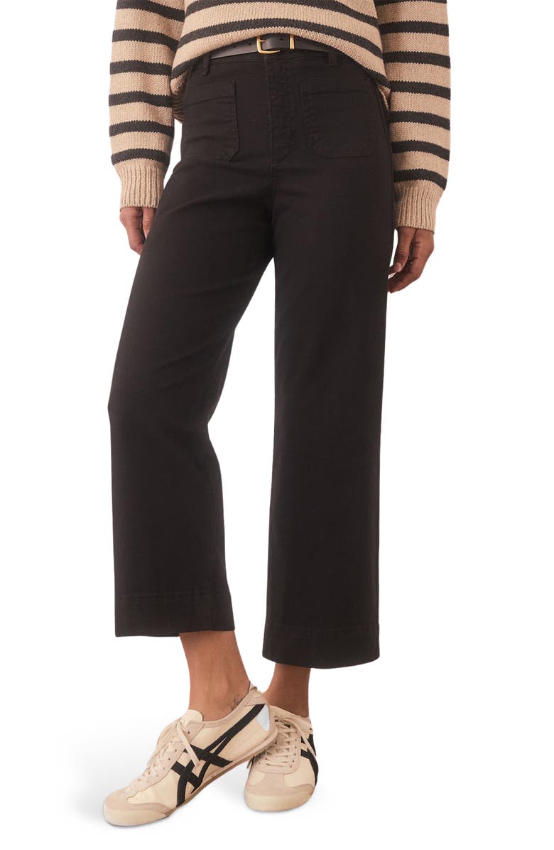 Marine Layer Bridget Cotton High Waist Wide Leg Crop Pants, Main, color, Faded Black