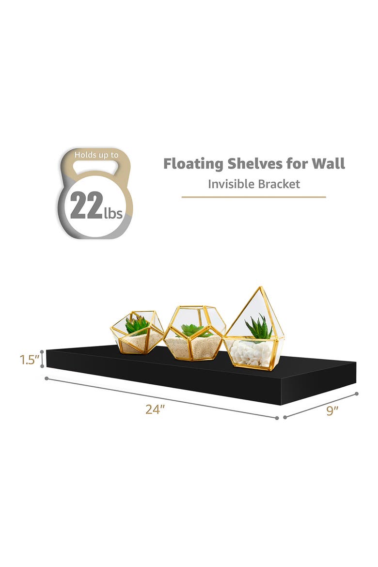 Set of 3 24-Inch Floating Shelves, Alternate, color, BLACK