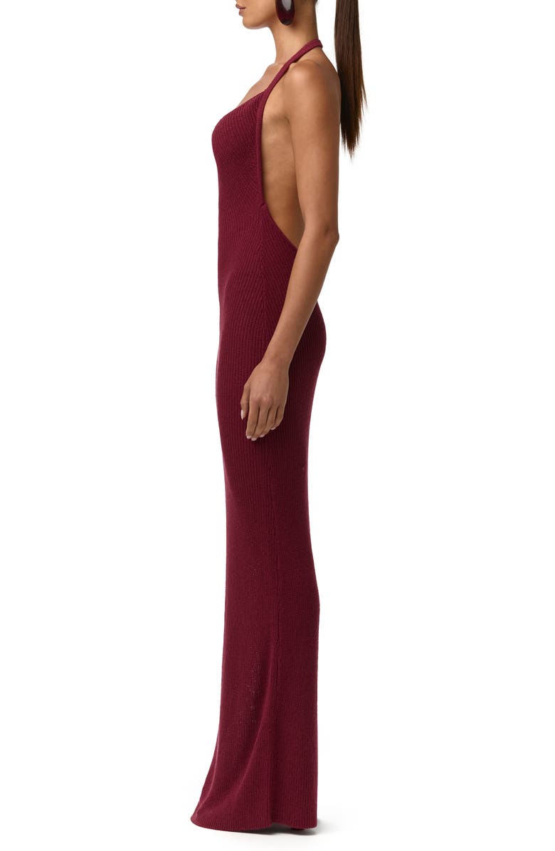 Naked Wardrobe Knit Halter Maxi Dress, Alternate, color, Sangria