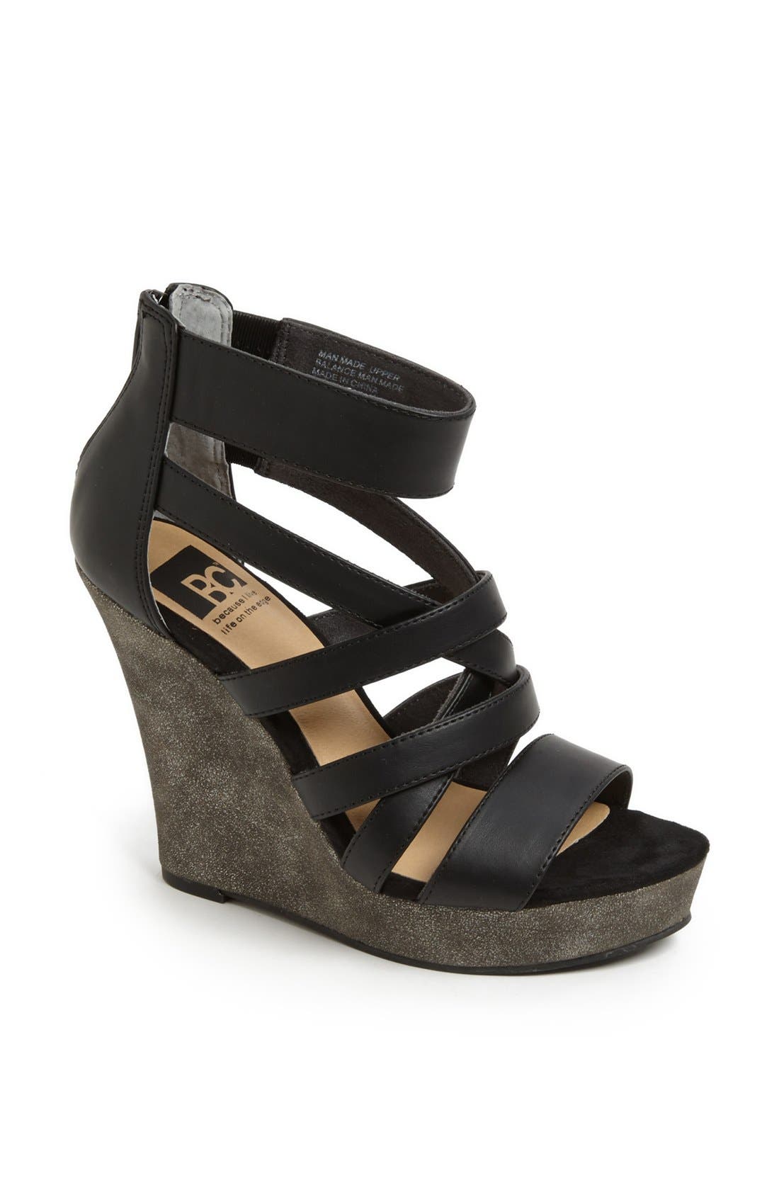 'Tell You What' Wedge Sandal, Main, color, BLACK