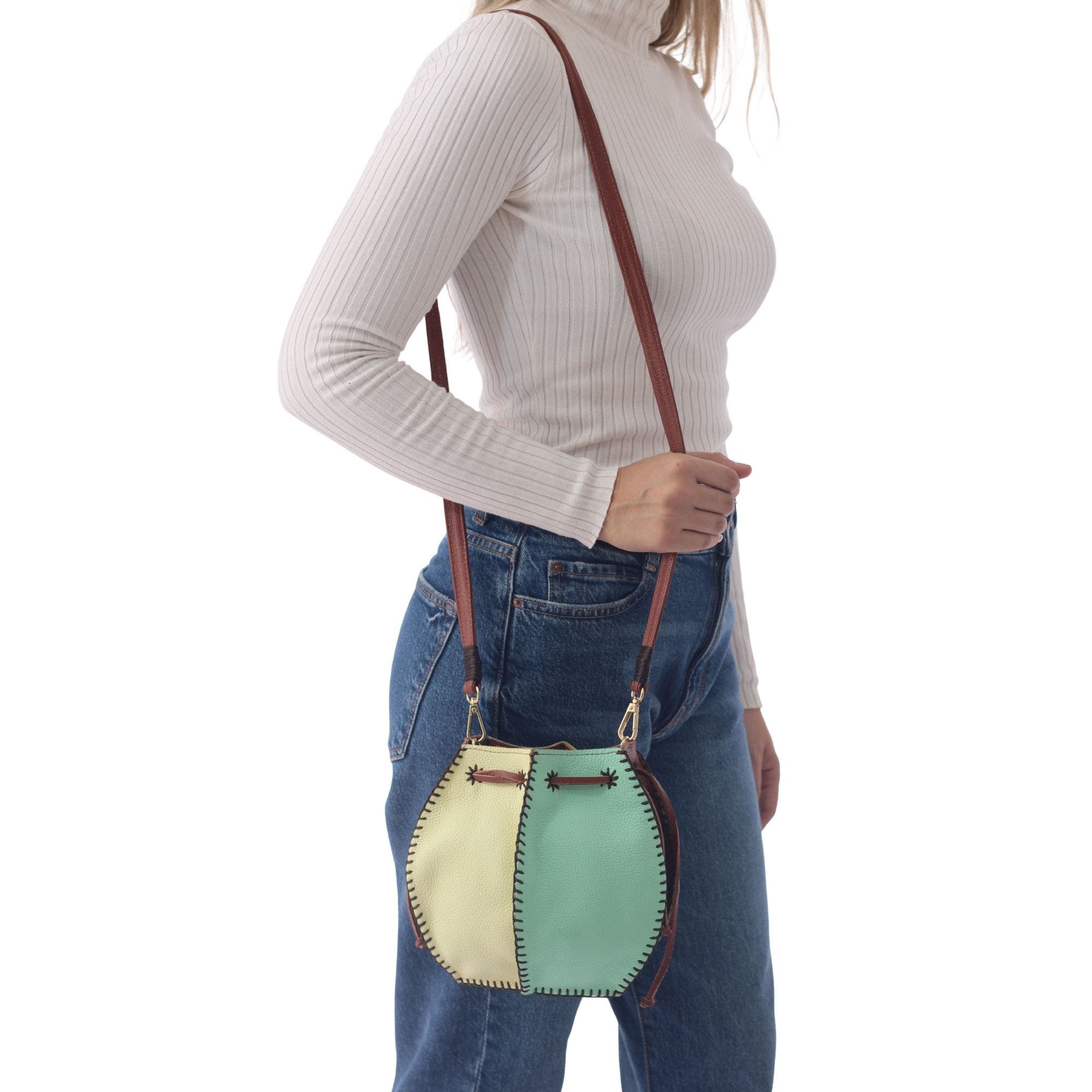 Tall Bucket Leather Bag, Alternate, color, Lemon Lime