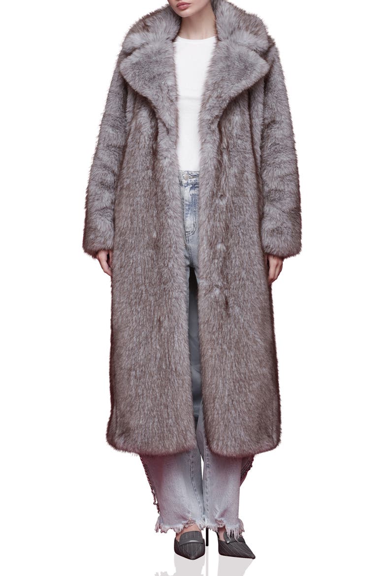 Faux Fur Longline Coat, Main, color, SKY