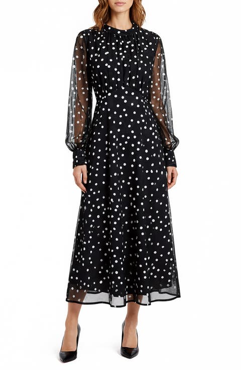 Polka Dot Long Sleeve Midi Dress