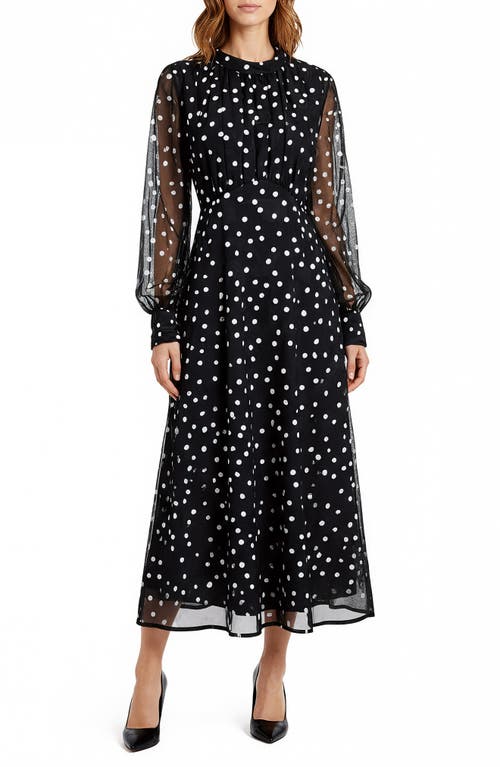 Mila Mae Polka Dot Long Sleeve Midi Dress In Black