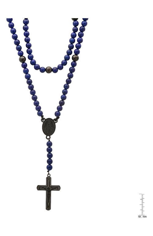 Hmy Jewelry Blue Lapis Lazuli Beaded Rosary Necklace In Black