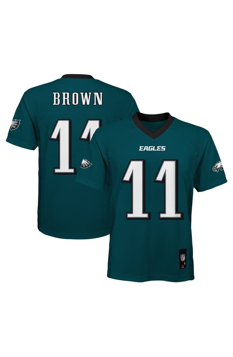 Outerstuff Youth A.J. Brown Midnight Green Philadelphia Eagles Replica Player Jersey, Main, color, Green
