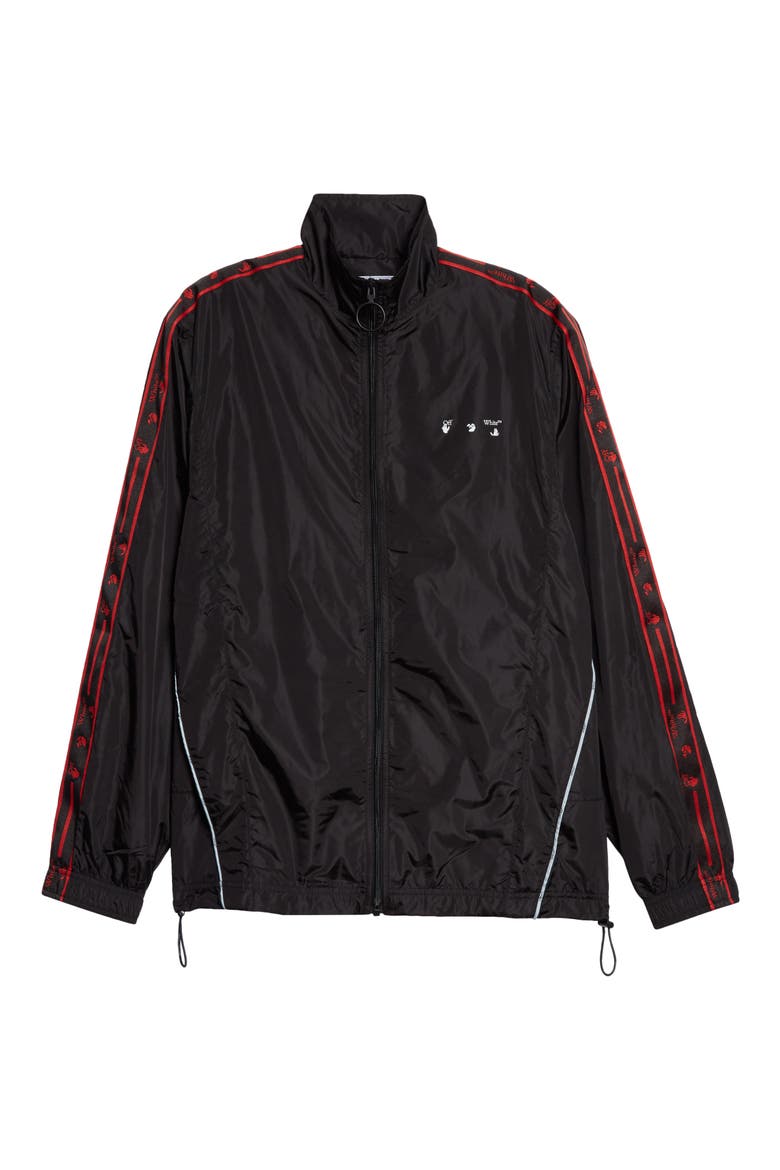 Logo Tape Nylon Track Jacket, Alternate, color, BLACK WHITE