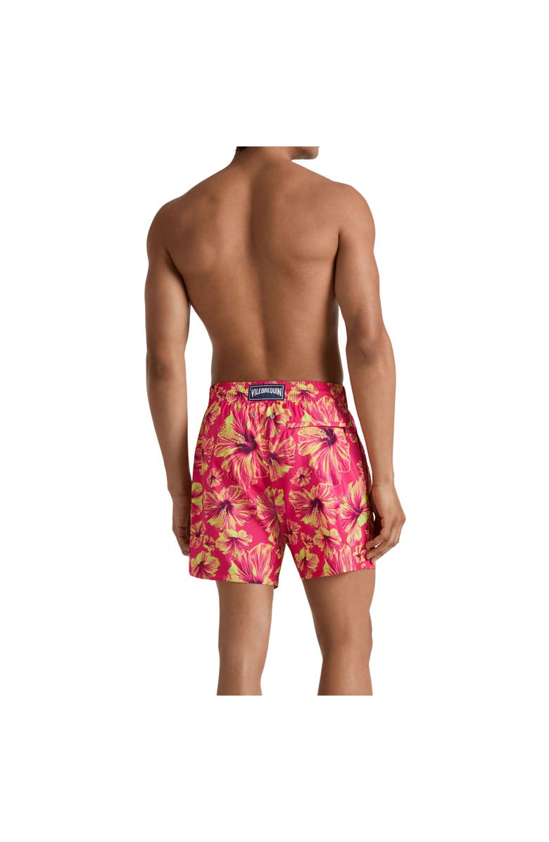 Vilebrequin Men Ultra-light and packable Swim Shorts Macro Hibiscus, Alternate, color, Beetroot Purple