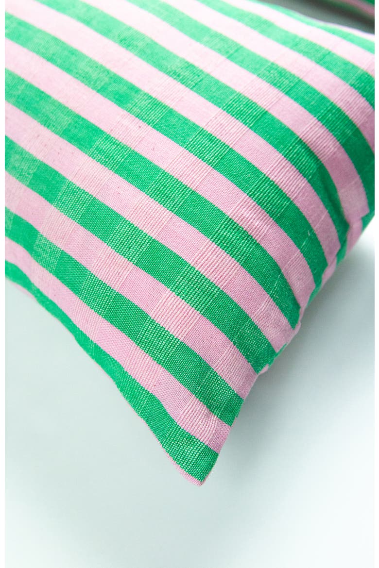 Handwoven Classic Striped Square Cotton Throw Pillow", Alternate, color, Green