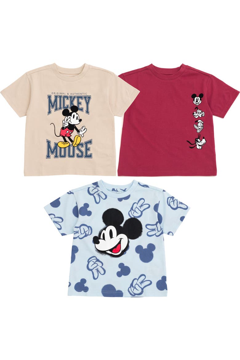 Mickey Mouse 3-Pack Short Sleeve T-Shirts, Main, color, Beige Burgundy Blue
