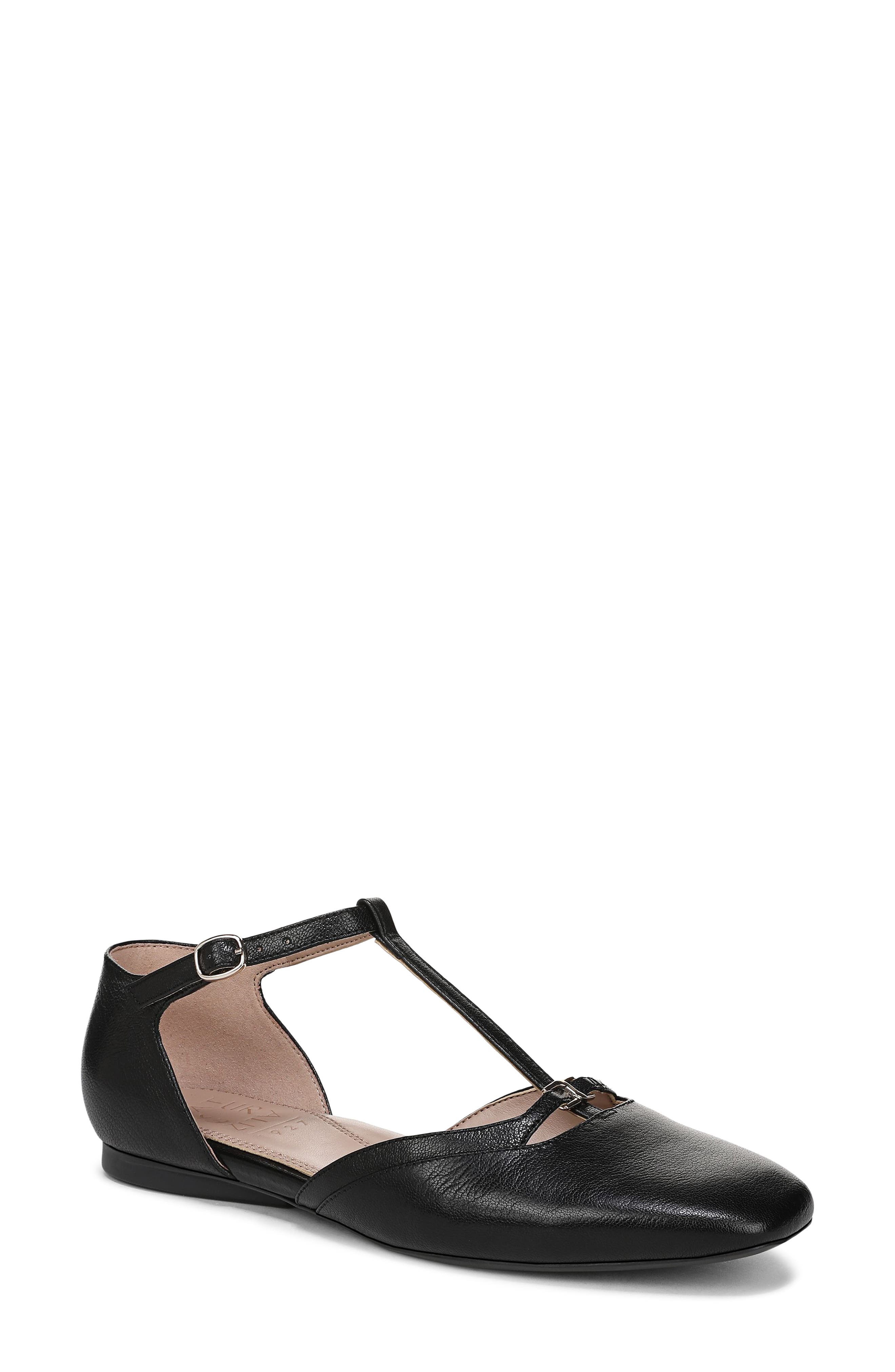 Naturalizer Caresse T-Strap Flat, Main, color, Black Leather