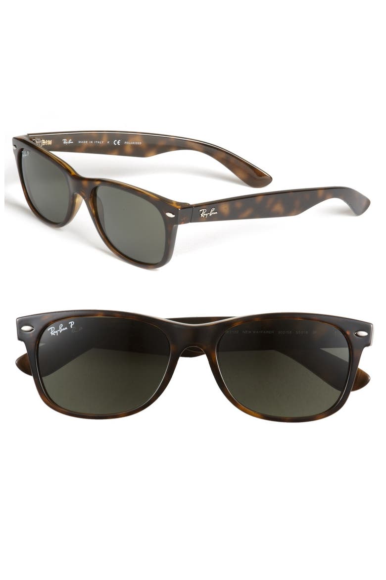 'New Wayfarer' 55mm Polarized Sunglasses, Main, color, TORTOISE/ GREEN P