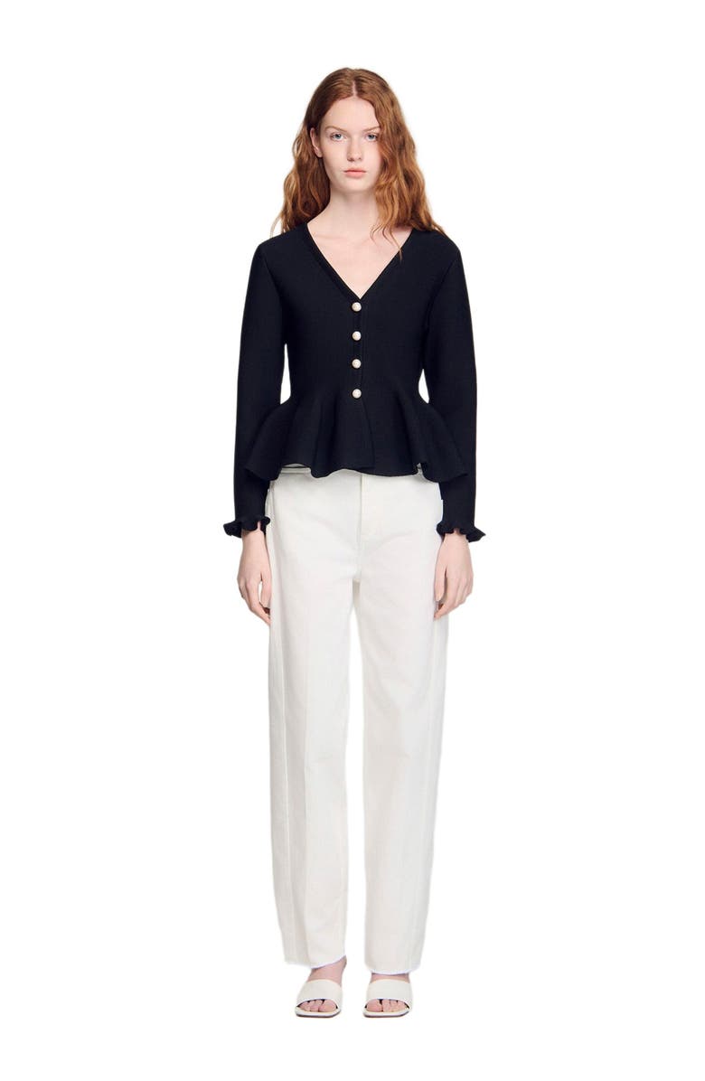 SANDRO Peplum cardigan, Alternate, color, Black