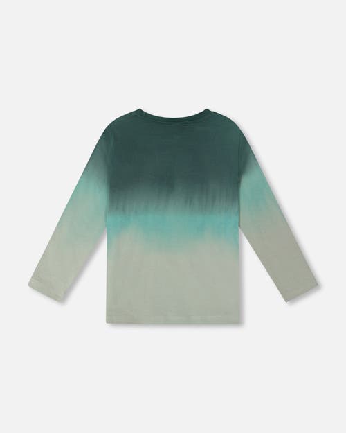 Deux Par Deux Long Sleeve Organic Cotton Gradient Jersey Tee In Green