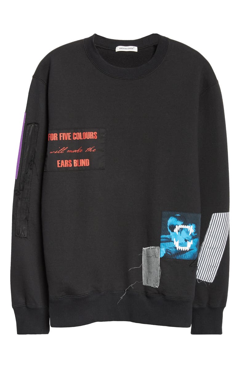 Undercover Distressed Patchwork Cotton French Terry Sweatshirt, Alternate, color,