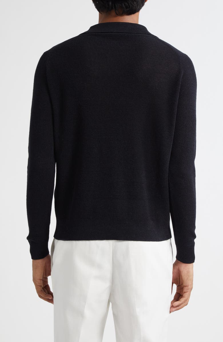 Thom Sweeney Skipper Long Sleeve Linen & Cotton Polo, Alternate, color, Black
