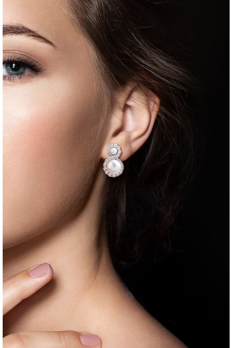 Freshwater Pearl & White Topaz Necklace & Stud Earrings Set, Alternate, color, WHITE