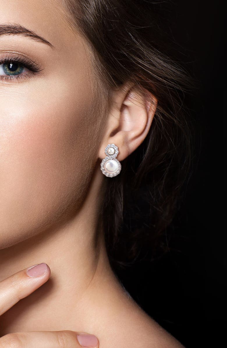 DELMAR Freshwater Pearl & White Topaz Necklace & Stud Earrings Set, Alternate, color, White