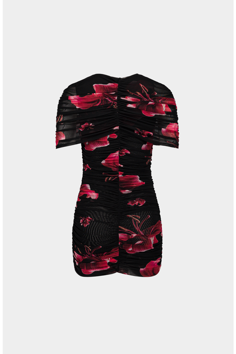Draped Floral Mini Mesh Dress, Alternate, color, Black / Red Floral