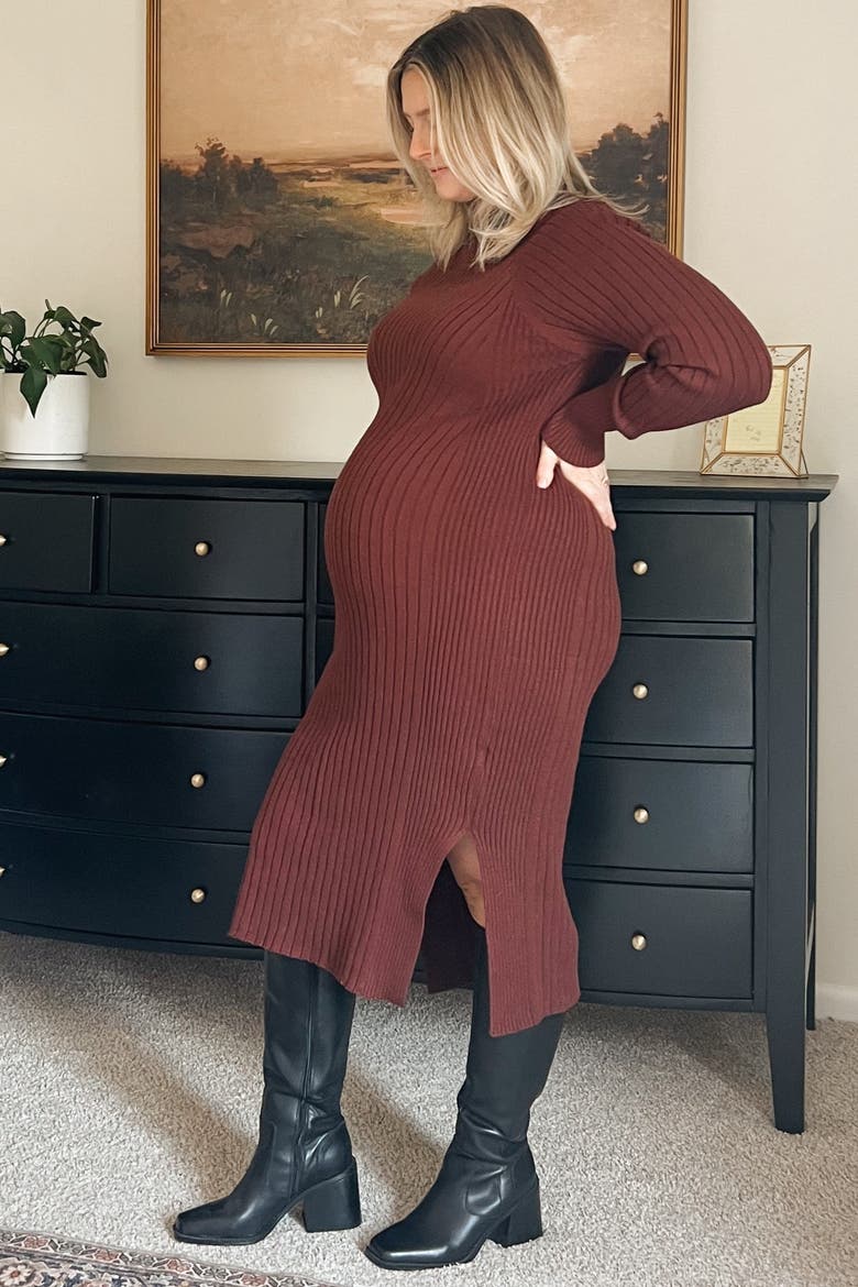 Long Sleeve Turtleneck Sweater Dress, Alternate, color, Brown