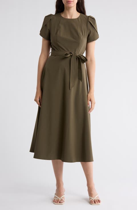 Tulip Sleeve Fit & Flare Midi Dress