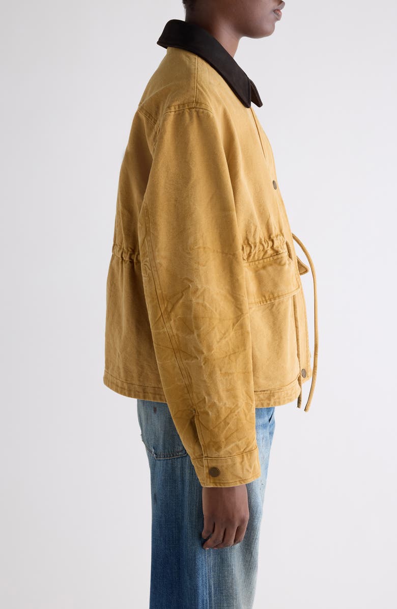 Acne Studios Canvas Work Jacket with Leather Collar, Alternate, color, Rust Brown