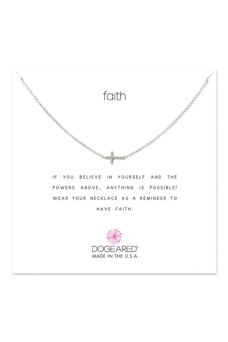 'Reminder - Faith' Sideways Cross Pendant Necklace, Main, color, STERLING SILVER