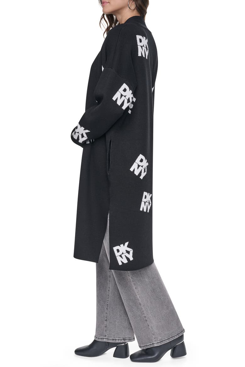 Stack Logo Long Cardigan, Alternate, color, BLACK/IVORY