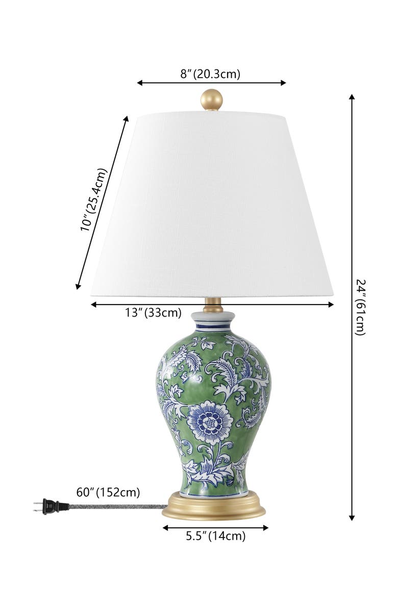 JONATHAN Y Grace French Country Cottage Ceramic/Iron Floral Urn LED Table Lamp, Alternate, color, Green/White