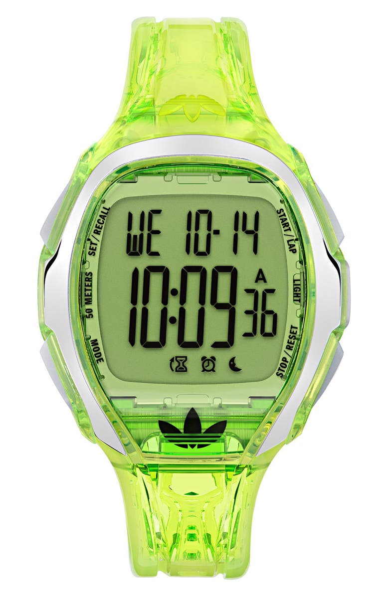 adidas AO Fashion Chronograph Silicone Strap Watch, 45mm, Main, color, Green