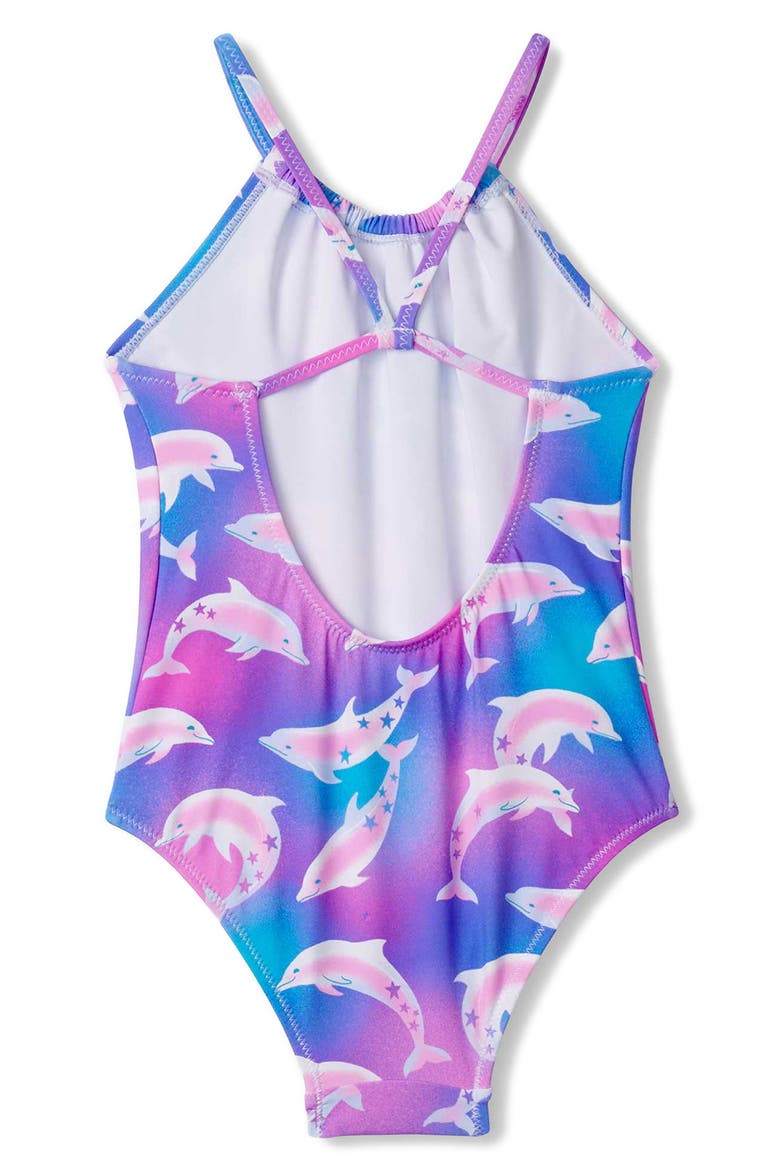 Kids' Airbrush Dolphins One-Piece Swimsuit, Alternate, color, PURPLE