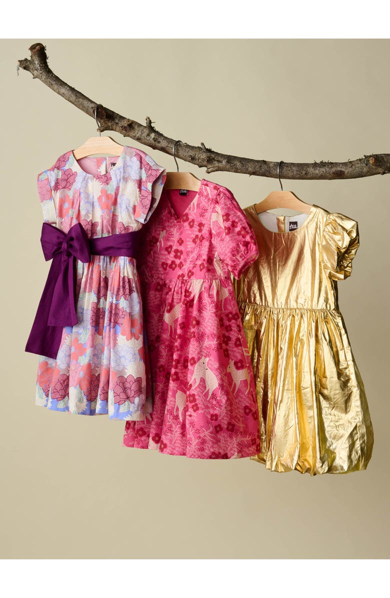 Tea Collection Metallic Balloon Skirted Dress, Alternate, color, Metallic Gold