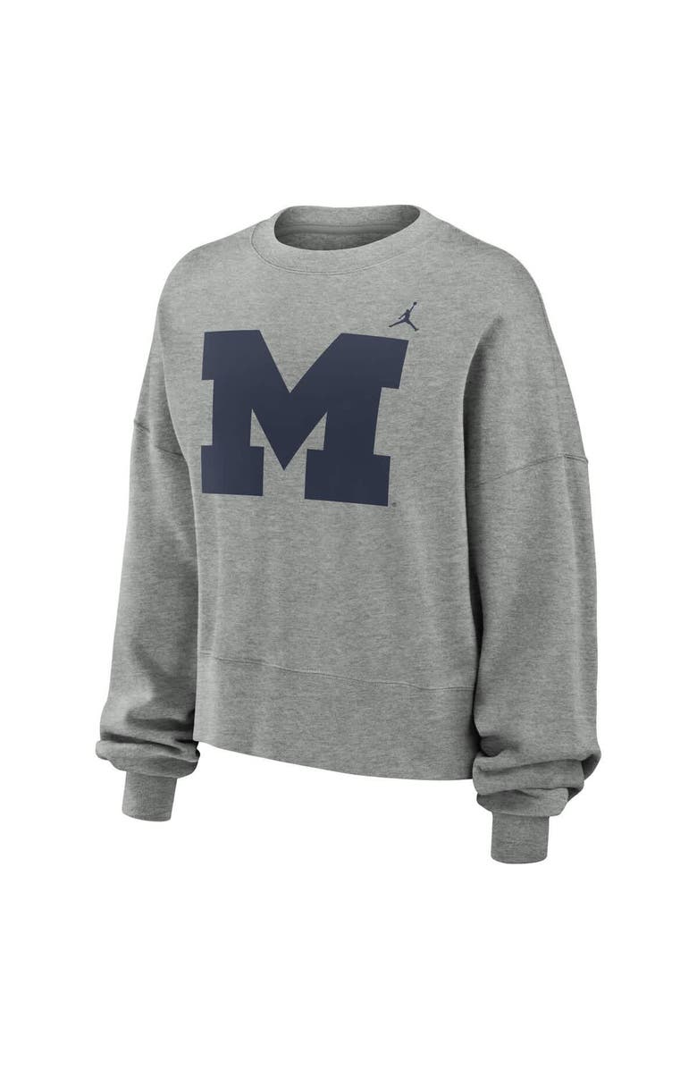 Jordan Brand Women's Jordan Brand Heather Gray Michigan Wolverines Essential Fleece Oversized Logo Pullover Sweatshirt, Alternate, color, 