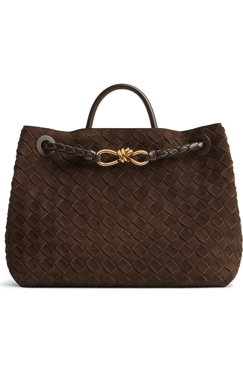 Bottega Veneta Medium Andiamo Intrecciato Suede Shoulder Bag, Main, color, Fondant