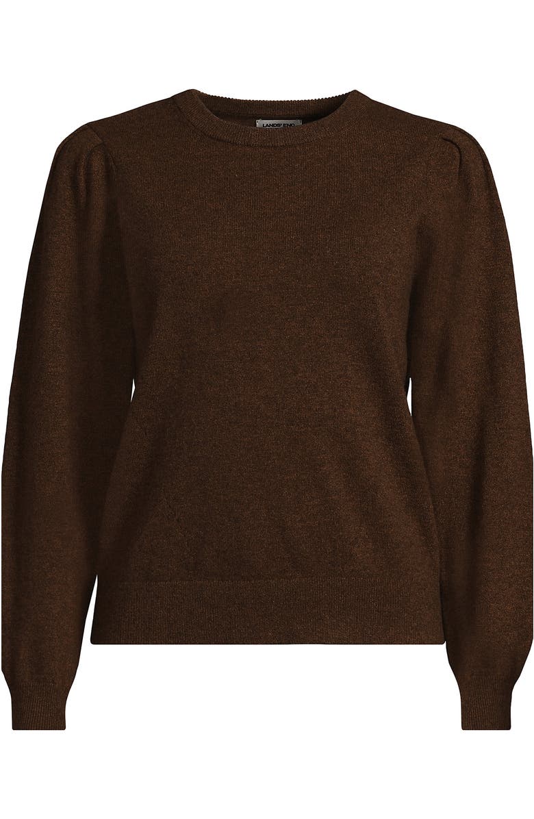 Lands' End Cashmere Puff Sleeve Crew Neck Sweater, Alternate, color, Dark Carob Heather