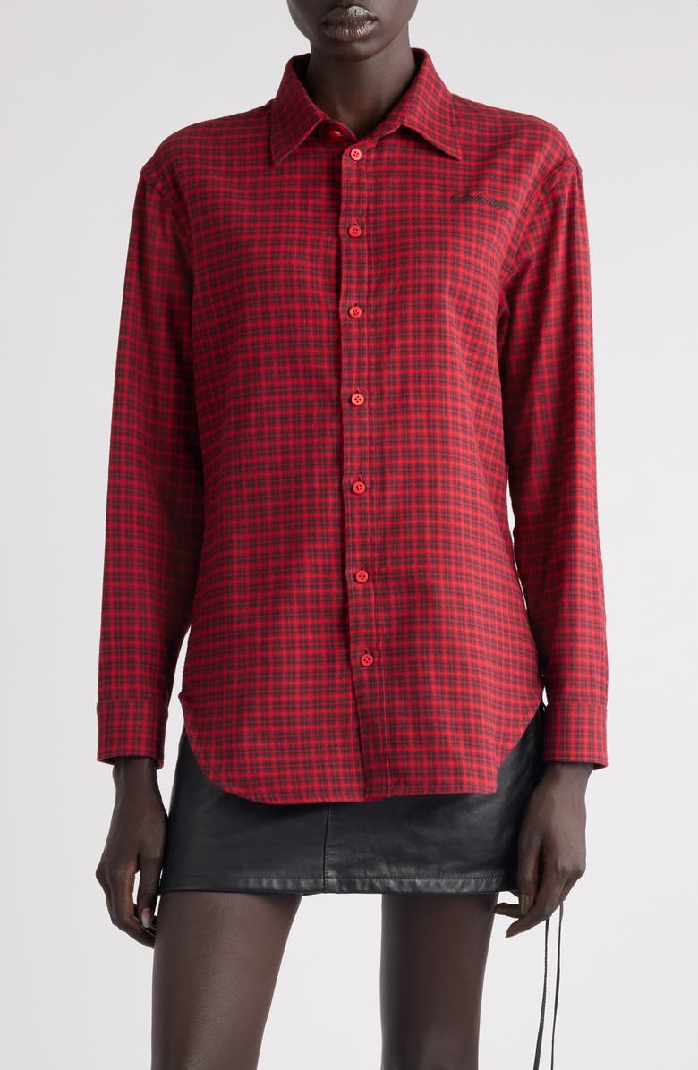 Balenciaga Standard Fit Plaid Flannel Button-Up Shirt, Main, color, 6167 Red/ Black