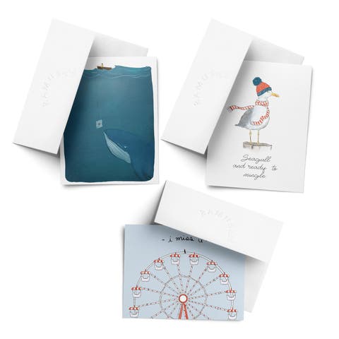 Love/Friendship Greeting Card Pack (3ct) "Seagull, Ferris Wheel, Whale"