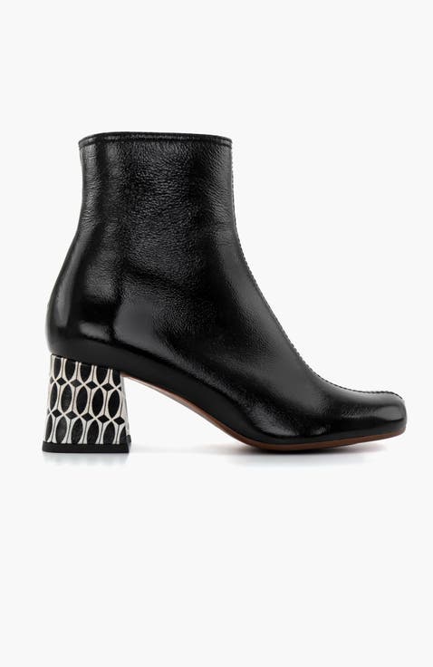 MUKI49 Patent leather geometric print Ankle Boots