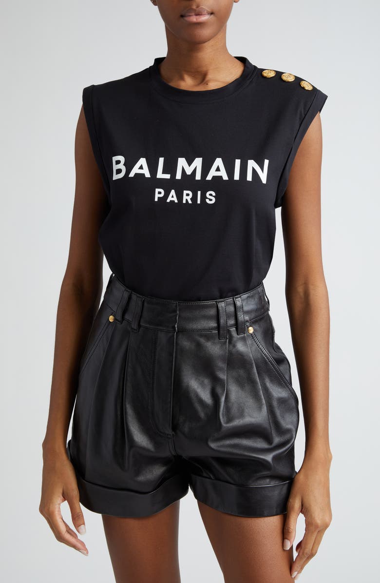 Balmain Cotton Logo Graphic Tank, Main, color, Black/ White