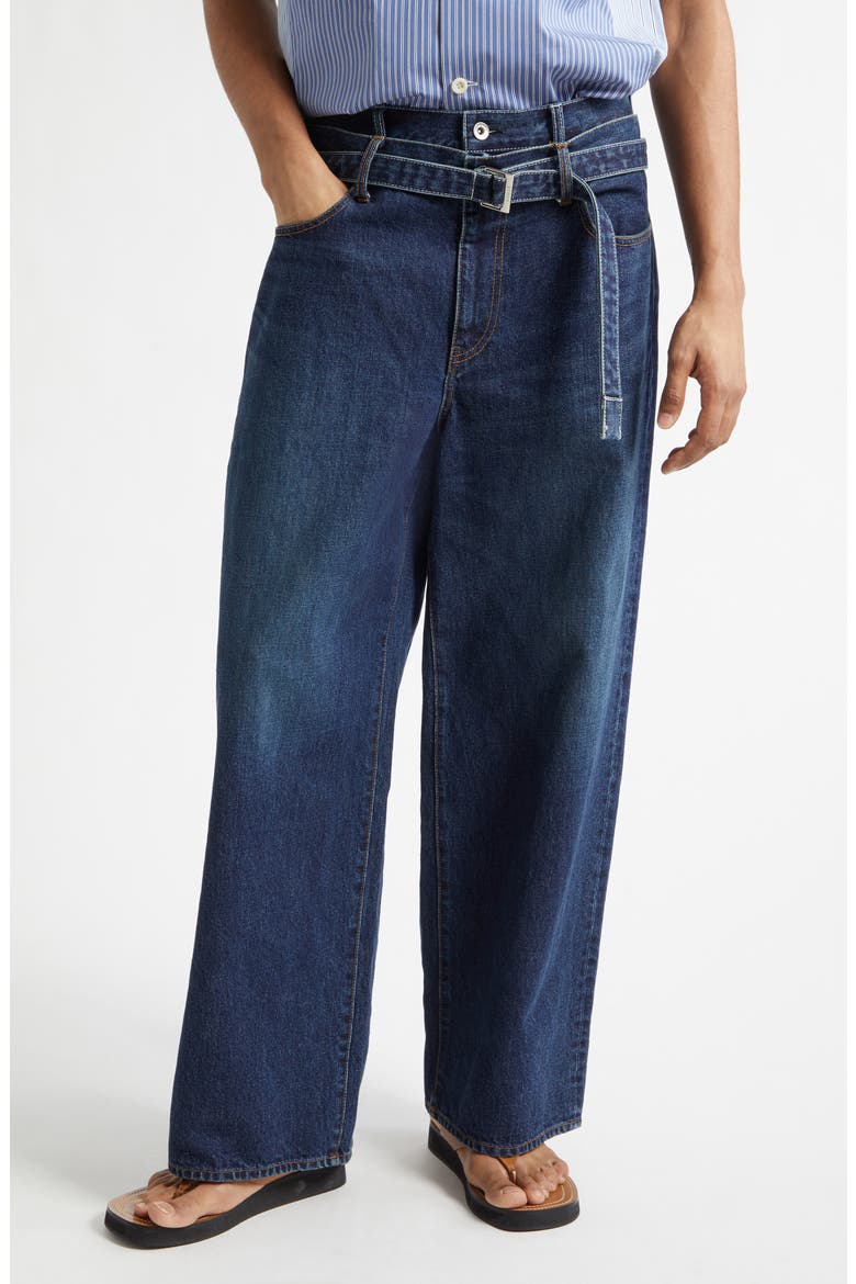 Belted Denim Pants, Main, color, BLUE